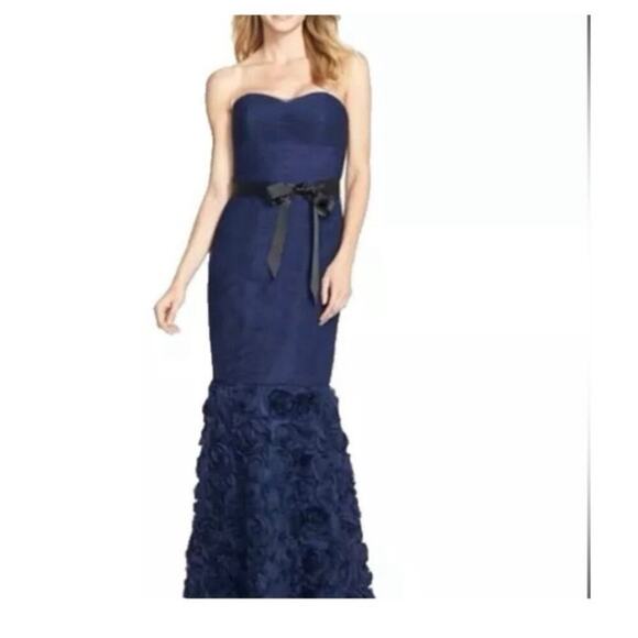 JS Collections Women's Blue Rosette Detail Shirred Mesh Maxi Dress Size 10 - Picture 1 of 15